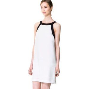 ZARA Shift Dress White with Contrast Black Collar